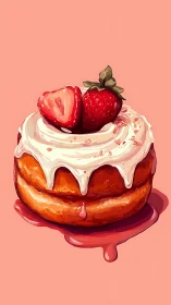 Sweet strawberry cake crowned with creamy frosting delight.