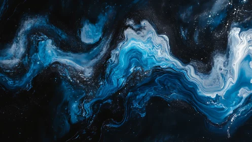 Dreamy blue nebula river swirling through starry night.