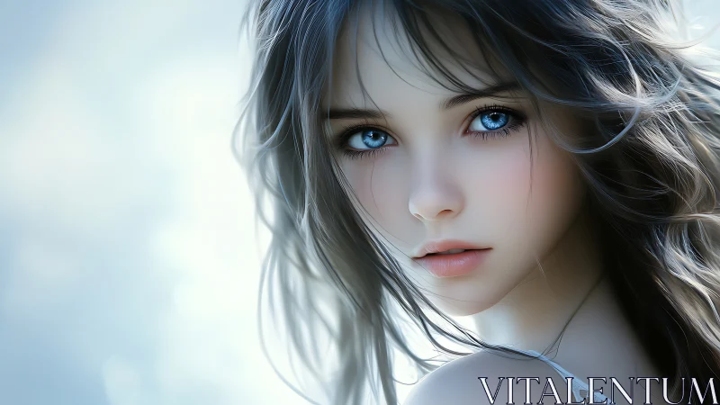Hyper-real digital portrait renders luminous blue-eyed subject