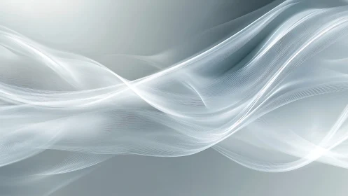 Luminous white waveforms drift across a soft silver gradient.
