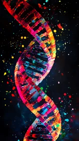 Chromatic double helix structure on dark scattered backdrop.