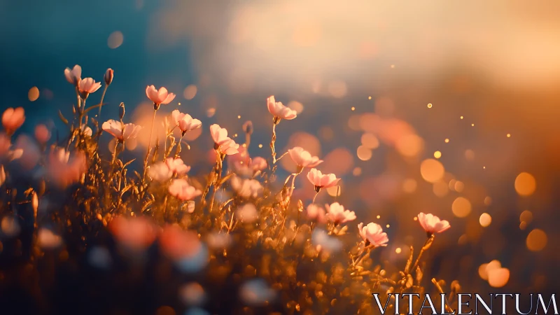Golden Hour Botanical Study: Shallow-Depth Field Rendering of Luminous Wildflowers