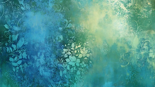 Floral textured teal and blue abstract decorative background.
