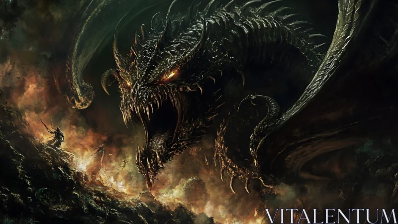 Inferno crowned dragon roars over lone ember knight.