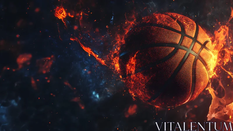 Incandescent basketball rendered with dynamic flame particle simulation