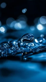 High-speed macro capture of suspended blue water droplet