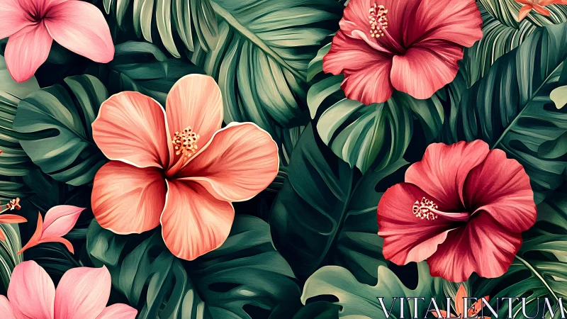 Hibiscus Dreams Bloom Against Verdant Tropical Foliage