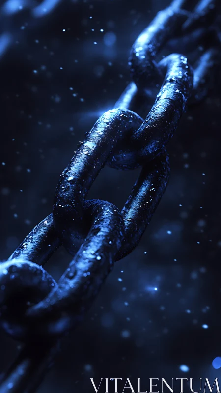 Macro steel chain links in moody blue cinematic lighting.