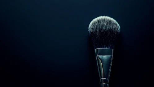 Macro studio closeup of fluffy powder makeup brush on navy