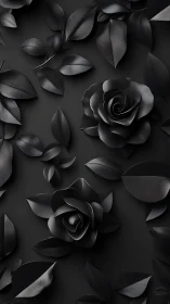 Black Roses with Layered Leaves in Monochromatic 3D Design.