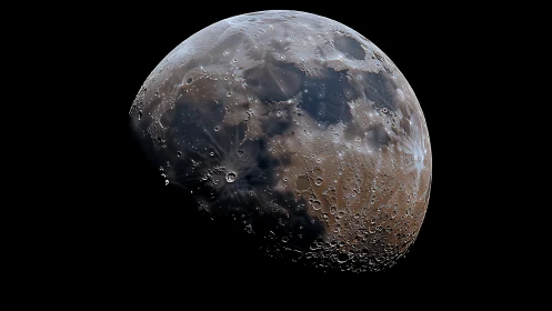 High-resolution waxing gibbous Moon with enhanced crater albedo