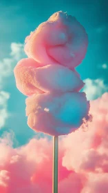 Sky-high cotton candy tower swirling in pastel dreams.