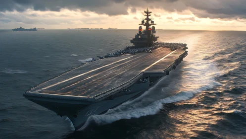 Steel runway carves a bright wake through stormlit ocean