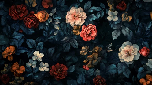 Midnight Bloom: Luminous Florals Dance Against Deep Indigo.