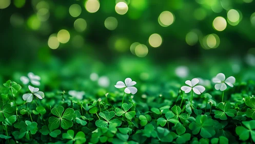 Shallow depth isolates white clover among green bokeh field