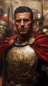Roman commander in embossed cuirass under shallow depth of field lighting