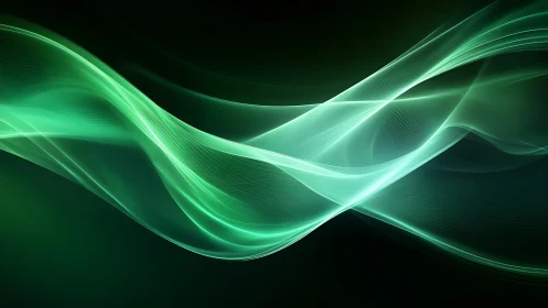 Gentle emerald light waves flowing through a calm night.