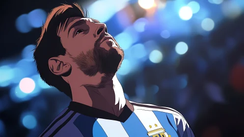 Soccer star portrait under stadium lights, stylized glow