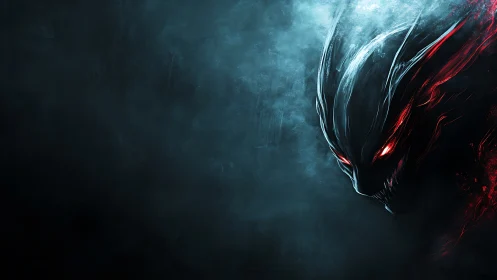 Midnight voidfiend emerging with ember-lit predator stare.