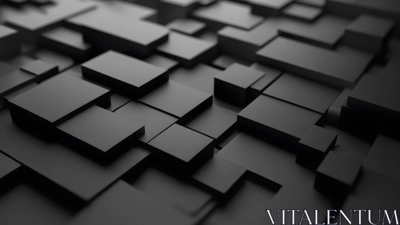 Abstract 3D Black Geometric Blocks in Minimalist Modern Style.
