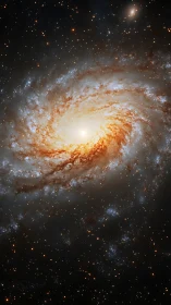 Spiral galaxy glows with luminous core and star-filled arms.