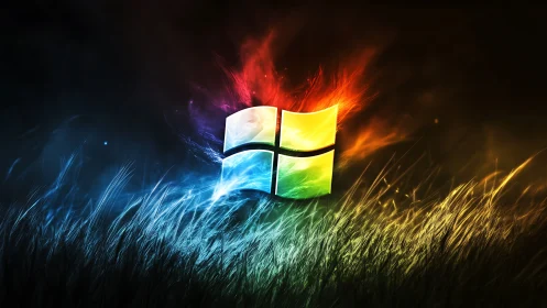 Luminous quad-panel OS glyph in spectral plasma field flare.