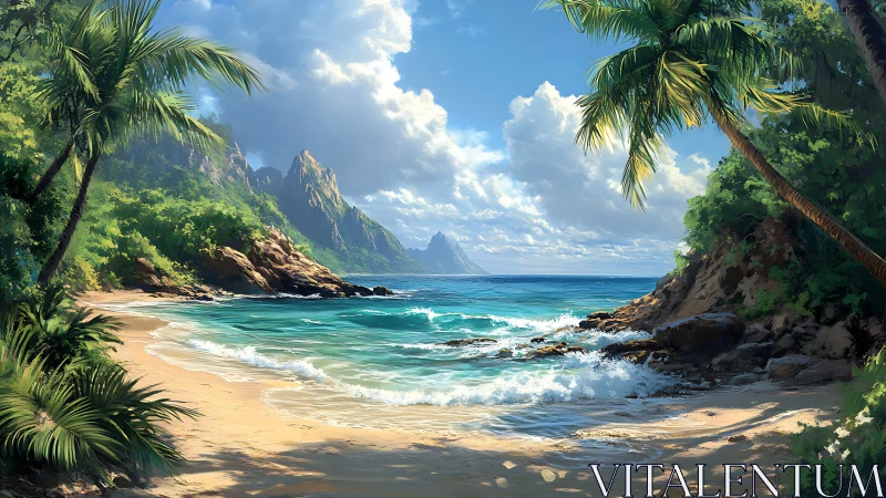 Tropical Litoral Cove: Stratified Geological Formation with Verdant Framing.