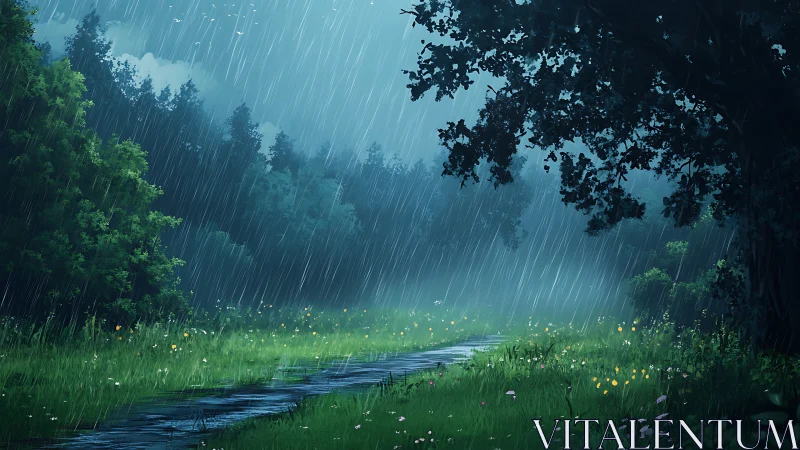 Rainy Forest Stream: Nature's Peaceful Sanctuary.