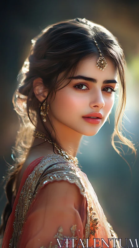 Graceful portrait of a woman in golden dusk light gazing back