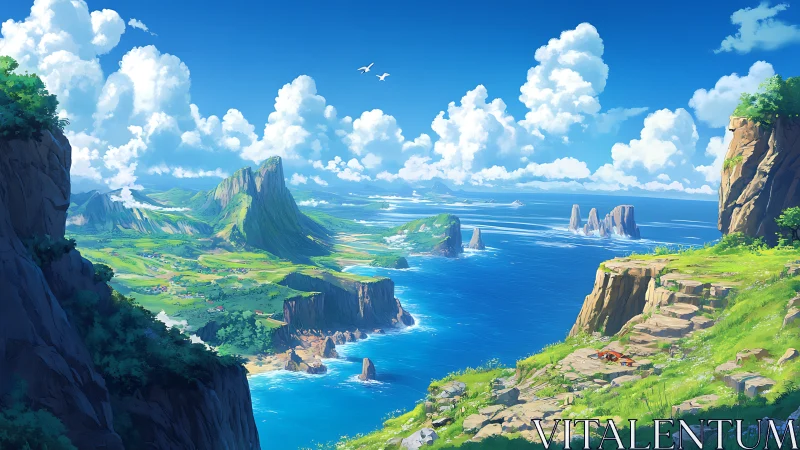 Fantasy Coastal Landscape with Towering Sea Cliffs