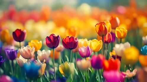 Vibrant Tulip Garden with Selective Focus Depth.