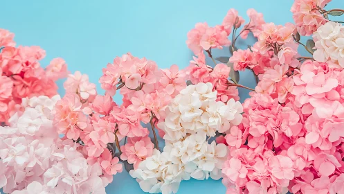 Candy-Colored Camellia Cascade Against Turquoise Sky.