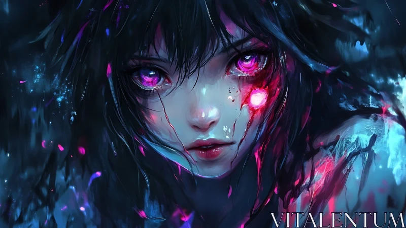 Enchanted girl meets glowing power in a storm of neon light