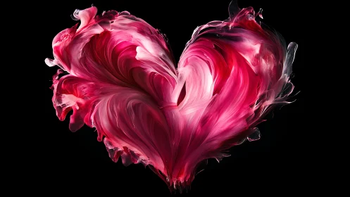 Pink and Red Fluid Abstraction Heart Form Against Black Background