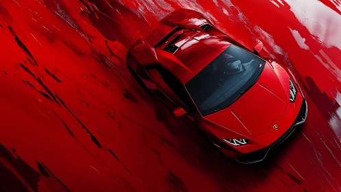 Red supercar captured in dynamic overhead motion study