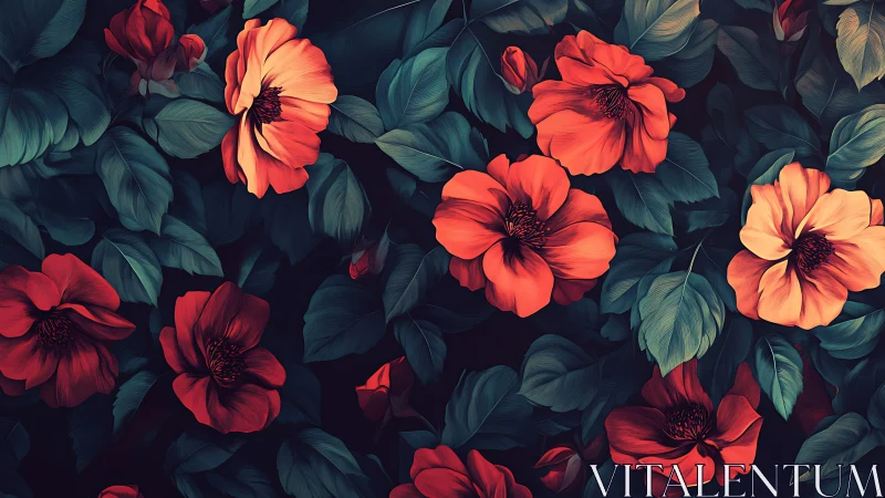 Stunning Red and Coral Flowers Bloom Among Lush Dark Green Foliage