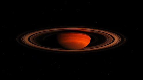 Thermally illuminated ringed gas giant in deep-space profile.
