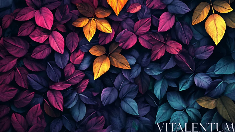 Vibrant digital foliage with neon gradient tropical leaves.