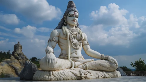 Massive outdoor Shiva statue in meditative seated pose.