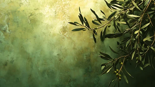 Olive branches drift softly along a painted green hush