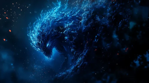 Starlit abyssal beast woven from midnight flame and smoke.