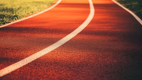Curved outdoor running track lane with white boundary lines