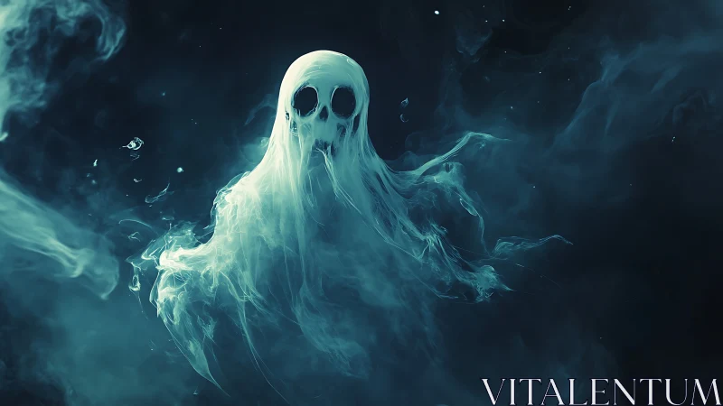 Ethereal ghostly wraith emerging from swirling teal mist.