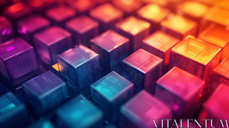 Glowing geometric cubes create a dreamy neon cityscape of light