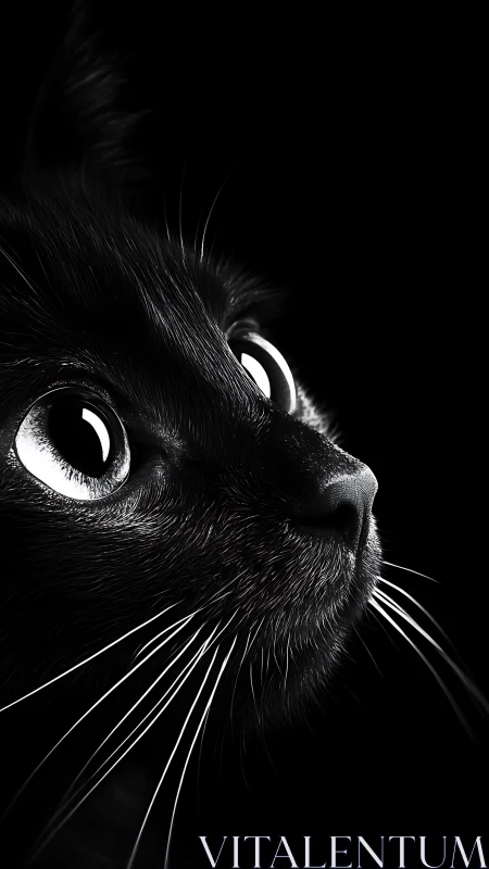 Black Cat with Striking Eyes in High Contrast Portrait.