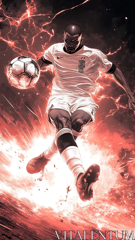 Storm‑charged striker launches a blazing cosmic power shot.