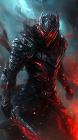 Emberforged knight strides through stormlit ruinfire dusk.