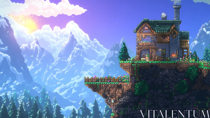 Pixel Manor Floating Above Alpine Realm