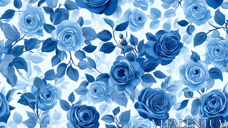 Blue Roses Pattern on White Background