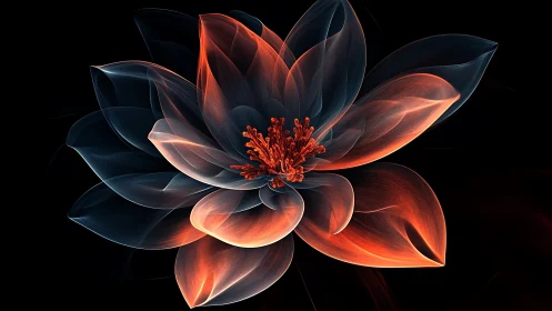 Digital abstract flower form renders translucent layered petals